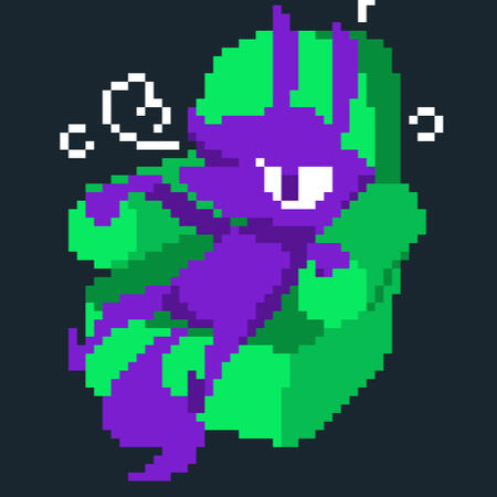 A terse purple fox, slumped in an armchair.